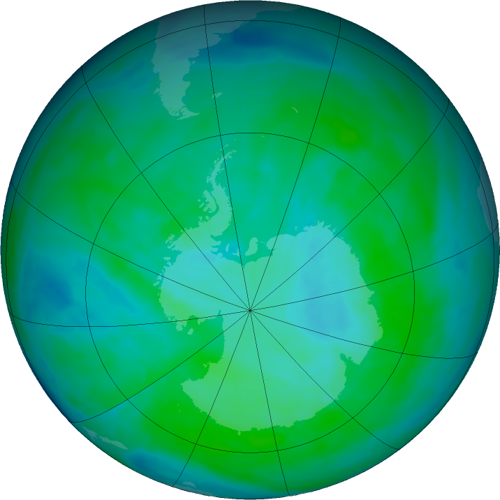 Antarctic ozone map for 30 December 2015